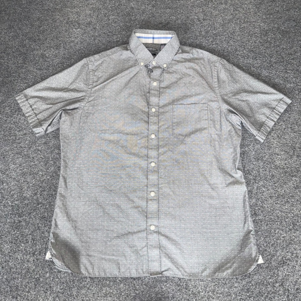 Van Heusen Never Tuck Slim Fit Grey Micro Pattern Short Sleeve Button Down Shirt